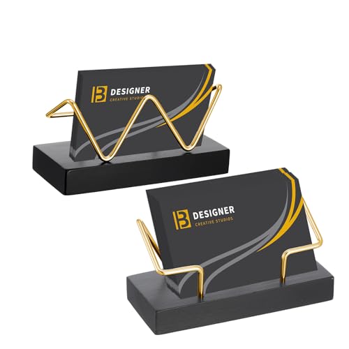 Sibba Visitenkartenständer Holz Visitenkartenhalter für den Schreibtisch Visitenkarten Aufbewahrung Visitenkartenbox Displaybox Flyerständer Ausstellung Messestand Zuhause Büro (W,Schwarz,Gold Frame) von Sibba