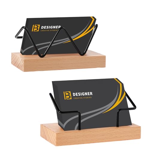 Sibba Visitenkartenständer Holz Visitenkartenhalter für den Schreibtisch Visitenkarten Aufbewahrung Visitenkartenbox Displaybox Flyerständer Ausstellung Messestand Zuhause Büro (W Holz,Schwarz Frame) von Sibba