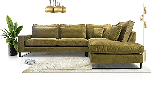 Ecksofa mit Kissen 90x310x224 cm CORBLACK Kollektion - Elegante Polstersofa - Große Couch L Form für Wohnzimmer Freistehendes L-Sofa - Eckcouch 4 Sitzer Grün Rechte Seite von Siblo