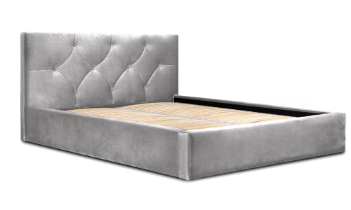 Siblo Bett 140x200 cm - Modern Polsterbett - Doppelbett mit Bettkasten und Lattenros - Berry Kollektion - Robust Bett mit Stauraum - Bettgestell aus Holz - Silber von Siblo