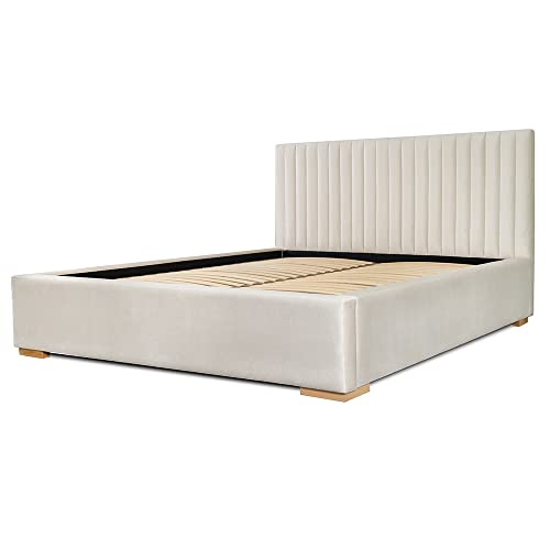 Siblo Bett 140x200 cm - Modern Polsterbett - Doppelbett mit Bettkasten und Lattenros - Lina Kollektion - Robust Bett mit Stauraum - Bettgestell aus Holz - Sand von Siblo