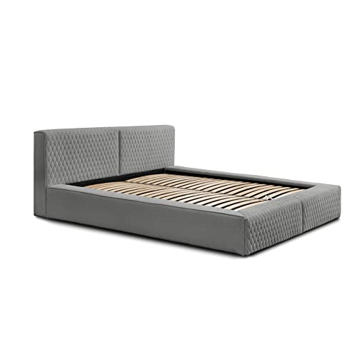 Siblo Bett 160x200 cm - Modern Polsterbett - Doppelbett mit Bettkasten und Lattenros - Adel - Kollektion - Robust Bett mit Stauraum - Bettgestell aus Holz - Grau von Siblo