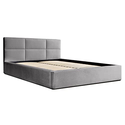 Siblo Bett 160x200 cm - Modern Polsterbett - Doppelbett mit Bettkasten und Lattenros - Malaga Kollektion - Robust Bett mit Stauraum - Bettgestell aus Holz - Grau von Siblo