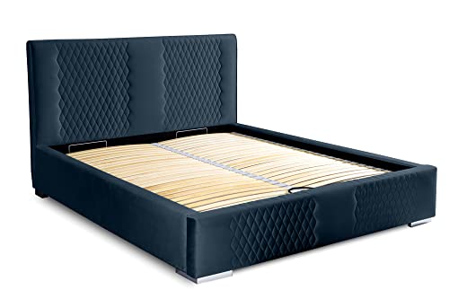 Siblo Bett 160x200 cm - Modern Polsterbett - Doppelbett mit Bettkasten und Lattenros - Murcia Kollektion - Robust Bett mit Stauraum - Bettgestell aus Holz - Blau von Siblo