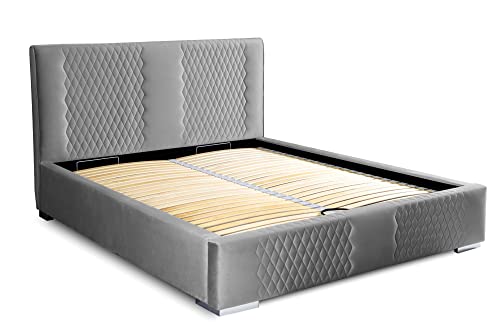 Siblo Bett 160x200 cm - Modern Polsterbett - Doppelbett mit Bettkasten und Lattenros - Murcia Kollektion - Robust Bett mit Stauraum - Bettgestell aus Holz - Grau von Siblo