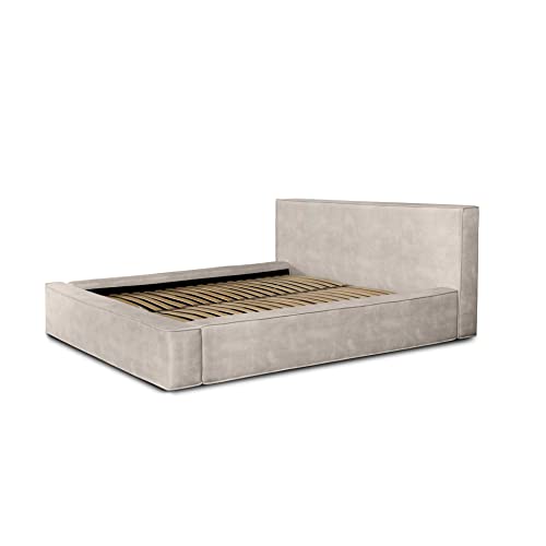 Siblo Bett 160x200 cm - Modern Polsterbett - Doppelbett mit Bettkasten und Lattenros - Salva - Kollektion - Robust Bett mit Stauraum - Bettgestell aus Holz - Sand von Siblo