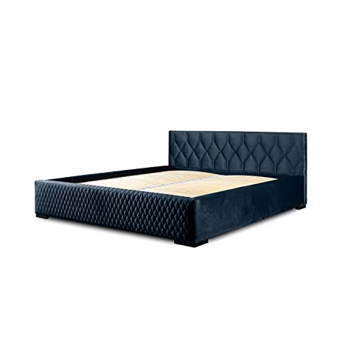 Siblo Bett 160x200 cm - Modern Polsterbett - Doppelbett mit Bettkasten und Lattenros - Sugar Kollektion - Robust Bett mit Stauraum - Bettgestell aus Holz - Blau von Siblo
