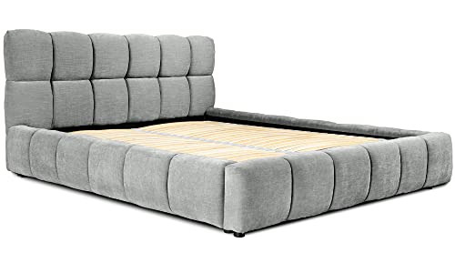 Siblo Bett 160x200 cm - Modern Polsterbett - Doppelbett mit Bettkasten und Lattenros - Zelda Kollektion - Robust Bett mit Stauraum - Bettgestell aus Holz - Hellgrau von Siblo