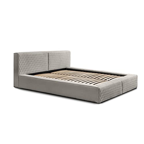 Siblo Bett 180x200 cm - Modern Polsterbett - Doppelbett mit Bettkasten und Lattenros - Adel - Kollektion - Robust Bett mit Stauraum - Bettgestell aus Holz - Hellgrau von Siblo