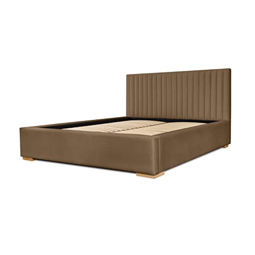 Siblo Bett 180x200 cm - Modern Polsterbett - Doppelbett mit Bettkasten und Lattenros - Lina Kollektion - Robust Bett mit Stauraum - Bettgestell aus Holz - Braun von Siblo