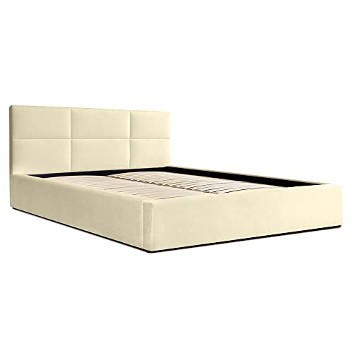 Siblo Bett 180x200 cm - Modern Polsterbett - Doppelbett mit Bettkasten und Lattenros - Malaga Kollektion - Robust Bett mit Stauraum - Bettgestell aus Holz - Beige von Siblo