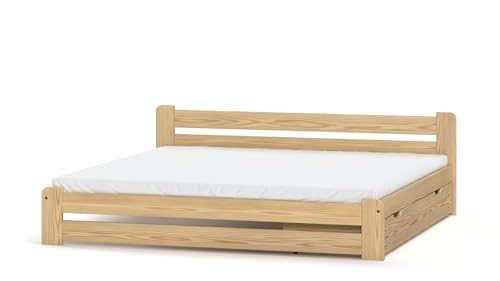 Siblo Bettgestell 200x140 cm - Alan Kollektion - Doppelbett aus Massivholz - Holz Bett mit Lattenrost - Bett mit Schublade - Natural von Siblo