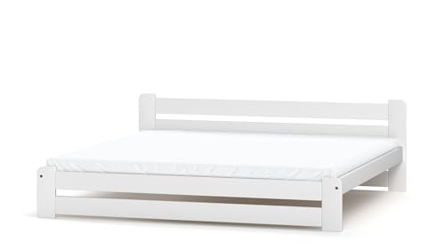 Siblo Bettgestell 200x140 cm - Alan Kollektion - Doppelbett aus Massivholz - Holz Bett mit Lattenrost - Weiß von Siblo