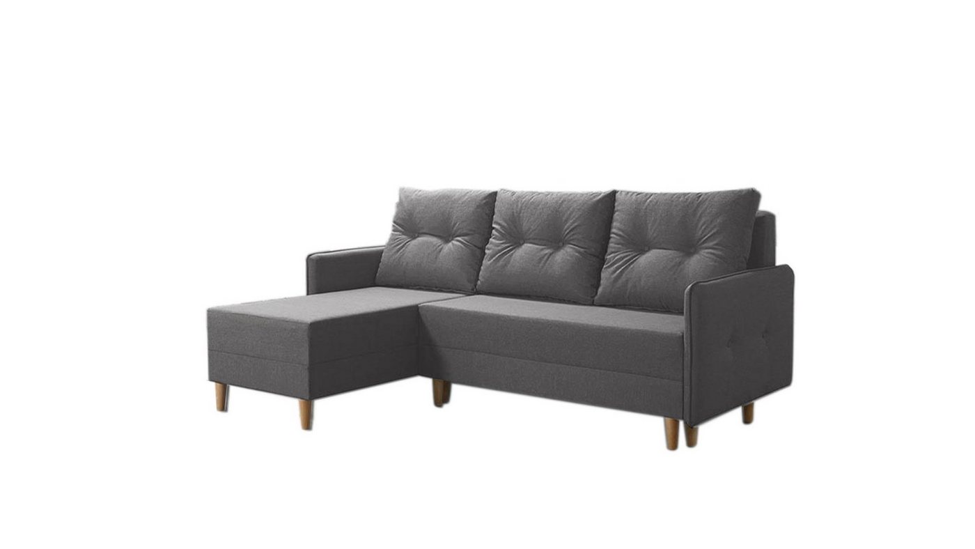 Siblo Ecksofa Ausklappbares Ecksofa Azzurra mit Schlaffunktion - Bettzeugbehälter - modernes Ecksofa - Holzfüße - Wohnzimmer von Siblo