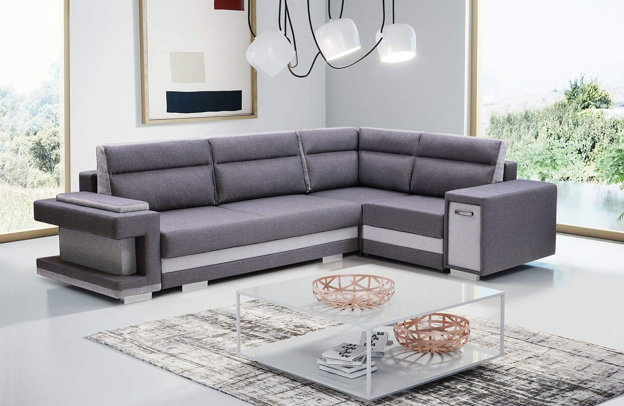 Siblo Ecksofa Funktionelles Ecksofa Lorenzo mit zwei Behälter für Zubehör von Siblo