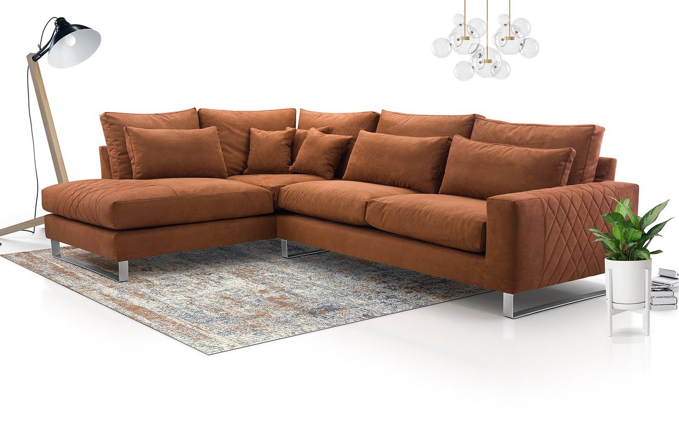 Siblo Ecksofa Stilvolles Ecksofa Domenico mit Ziernähten für ein modernes Wohnzimmer von Siblo