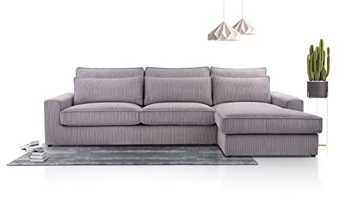 Siblo Ecksofa mit Kissen 89x312x168 cm Cleo Kollektion - Elegante Polstersofa - Große Couch L Form für Wohnzimmer - Freistehendes L-Sofa - Eckcouch 3-Sitzer - Grau - Rechte Seite von Siblo