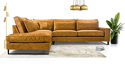 Siblo Ecksofa mit Kissen 90x310x224 cm CORBLACK Kollektion - Elegante Polstersofa - Große Couch L Form für Wohnzimmer - Freistehendes L-Sofa - Eckcouch 4 Sitzer - Braun - Linke Seite von Siblo