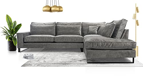 Siblo Ecksofa mit Kissen 90x310x224 cm CORBLACK Kollektion - Elegante Polstersofa - Große Couch L Form für Wohnzimmer - Freistehendes L-Sofa - Eckcouch 4 Sitzer - Graphit - Rechte Seite von Siblo