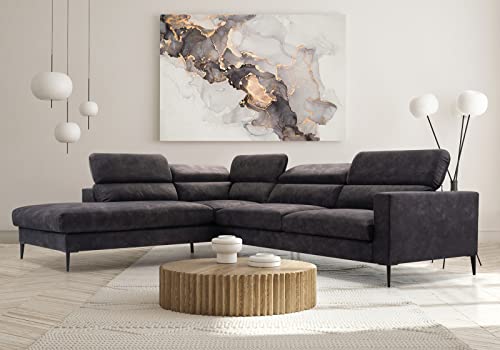 Siblo Ecksofa mit Kissen 94x299x244 cm JEZZI Kollektion - Elegante Polstersofa - Große Couch L Form für Wohnzimmer - L-Sofa mit Kopfstütze - Eckcouch 4 Sitzer - Schwarz - Linke Seite von Siblo