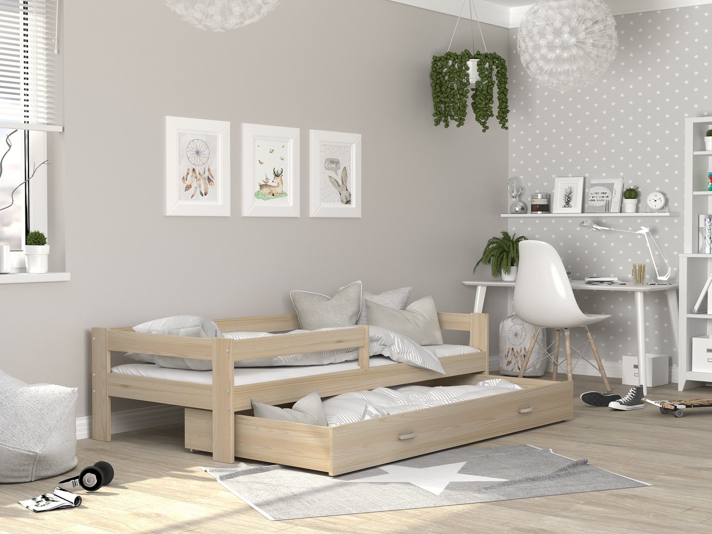 Siblo Einzelbett Amy (Flexibler Lattenrost, Schublade, Sicherheitsbarriere), Möbelplatte, Massivholz von Siblo
