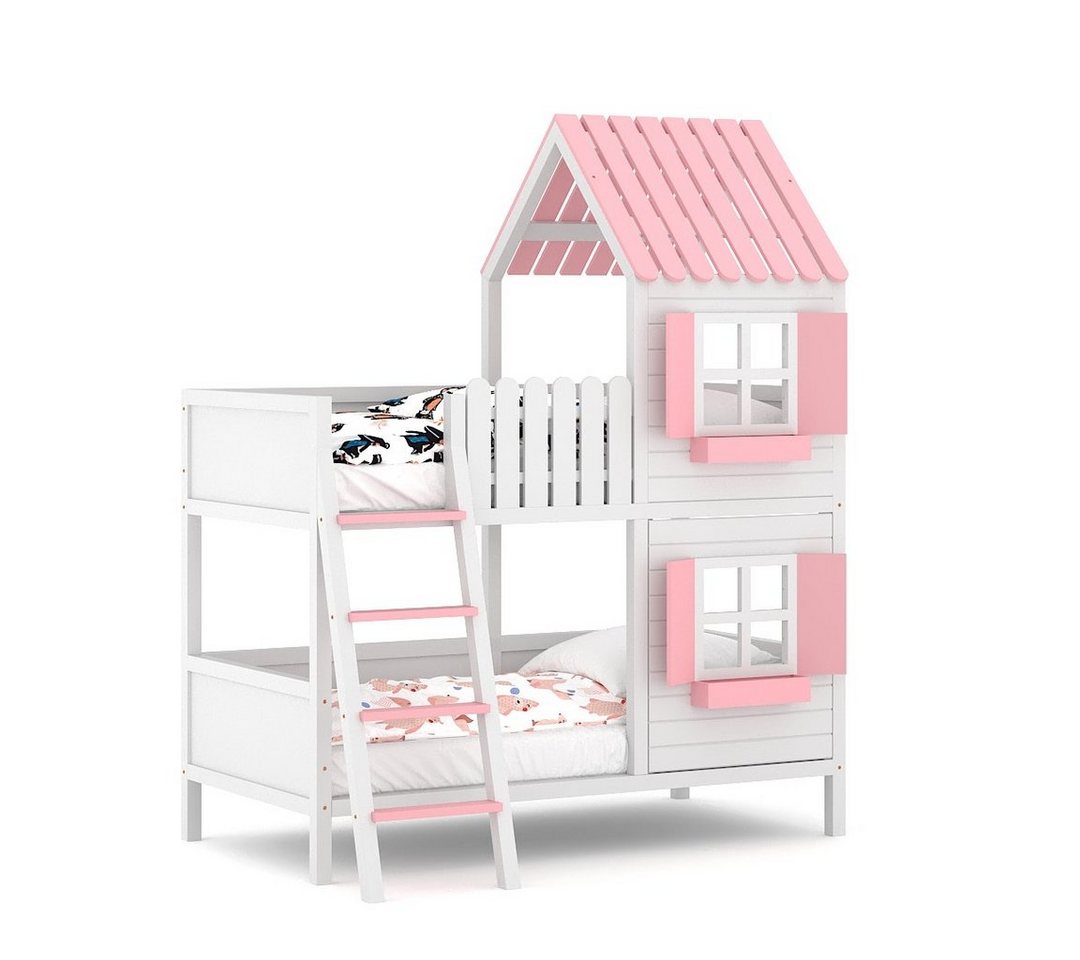 Siblo Etagenbett Etagenbett Haus ANNDY DFS mit farbigen Fenstern - Etagenbett in Hausform - Kinderbetten - Massivholz - HDF - Kinderzimmer (Etagenbett in Hausform), Ohne Matratze von Siblo