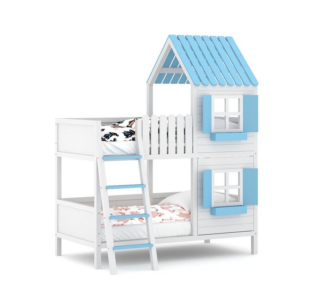 Siblo Etagenbett Etagenbett Haus ANNDY DFS mit farbigen Fenstern - Etagenbett in Hausform - Kinderbetten - Massivholz - HDF - Kinderzimmer (Etagenbett in Hausform), Ohne Matratze von Siblo