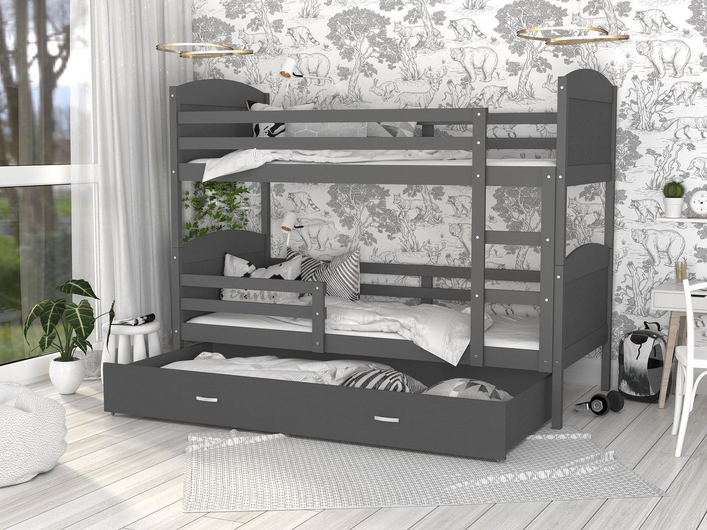 Siblo Kinderbett Mati (Flexibler Lattenrost, Schublade, Sicherheitsbarriere), Massivholz, Möbelplatte von Siblo