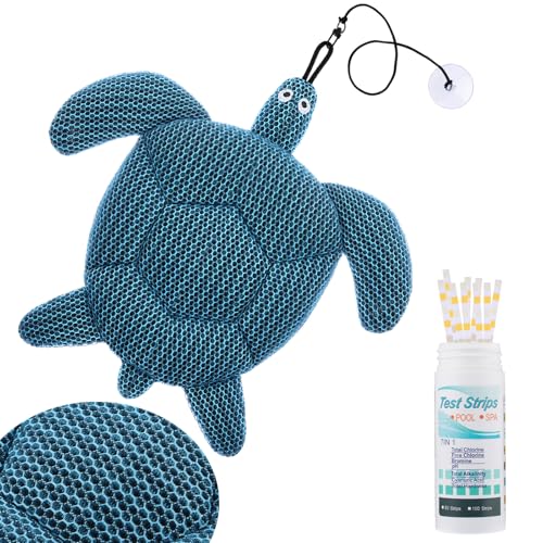 Sibosen Hot Tub Scum Absorber mit 100 Teststreifen, 2025 Upgrade Wiederverwendbarer Abschaum Schildkröte Whirlpool Absorber Zubehör Whirlpool Schwamm für Spa & Pool Reiniger, Hot Tub Öl absorbierend von Sibosen