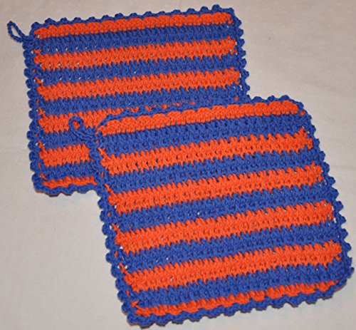 1 Paar gehäkelte Topflappen, orange-blau von Sibylles Geschenkeartikel