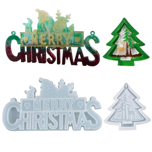 2 Stück DIY Weihnachtsbaum Harz Formen Silikon Gießform Resin Silikonform mit Sockel Silikonform Epoxidharz Formen Weihnachten Deko für DIY Weihnachten Geburtstagsgeschenk Haus Dekoration von SicaHomy