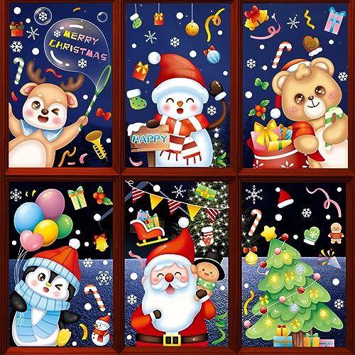 6 Blätter Fensterbilder Weihnachten,Selbstklebend Weihnachten fenstersticker, Fensterdeko Weihnachten Wiederverwendbare, PVC Weihnachtsfensterbilder Fensterbild Weihnachten Fenster Weihnachtsdeko von SicaHomy