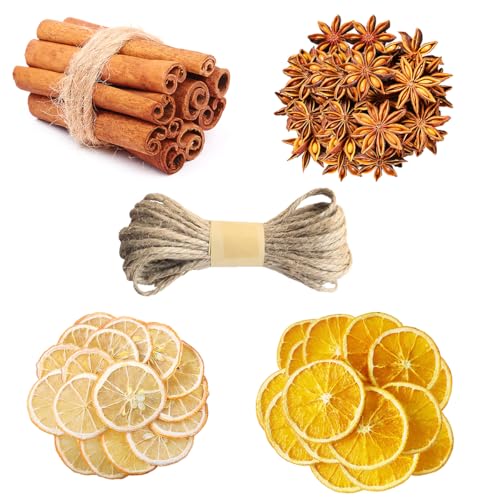 70 Stück Natur Dekoration Weihnachten Deko Adventskranz, Weihnachtskranz Deko mit Getrocknete Orangenscheiben, Zitronenscheiben, Zimtstangen, Sternanis und Juteschnur Für Adventskranz Deko Set von SicaHomy
