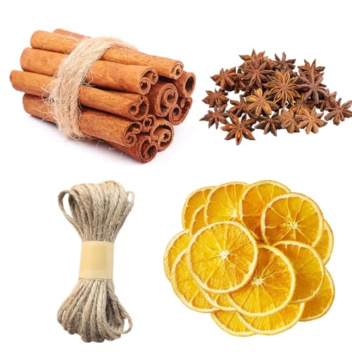70 Stück Natur Dekoration Weihnachten Deko Adventskranz, Weihnachtskranz Deko mit Getrocknete Orangenscheiben, Zitronenscheiben, Zimtstangen, Sternanis und Juteschnur Für Adventskranz Deko Set von SicaHomy