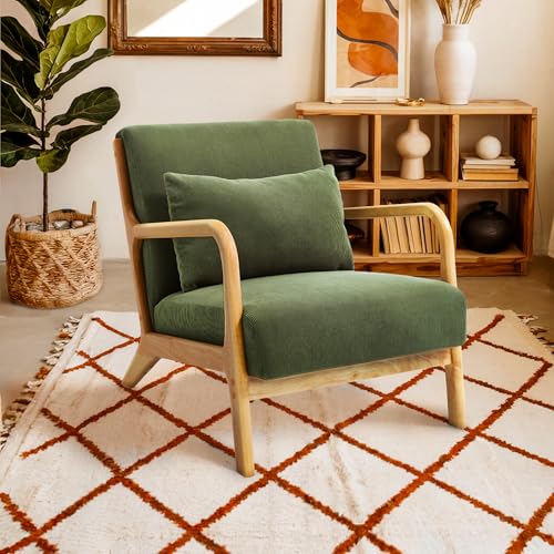 Sicaan Marie Vintage-Sessel aus skandinavischem Cord und Holz in Khaki von Sicaan