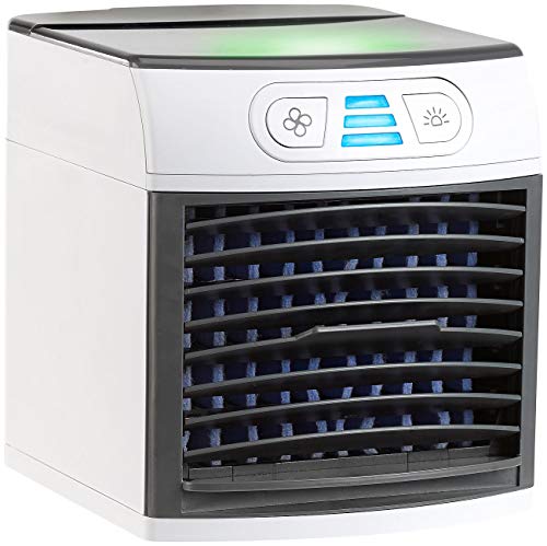 Sichler Haushaltsgeräte Tischluftkühler: 2in1-Tisch-Luftkühler und -Luftbefeuchter, Ultraschall-Vernebler, LEDs (Klimawürfel, Klimaanlage klein, Sprühventilator) von Sichler Haushaltsgeräte