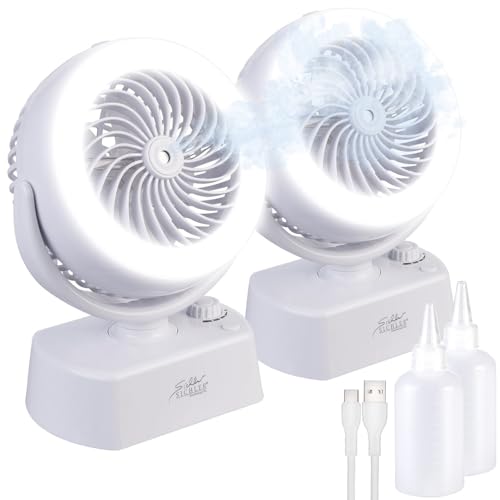 Sichler Haushaltsgeräte Nachttisch-Ventilator: 2er-Set Akku-Tisch-Ventilator & Vernebler,Oszilation,LED-Ring,1.200mAh (Kfz, mit LED-Licht, Tischleuchte Batterie) von Sichler Haushaltsgeräte