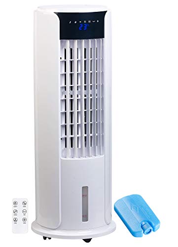 Sichler Haushaltsgeräte Luftkühler mit Kühlakkus: 3in1-Luftkühler, Turmventilator und Luftbefeuchter, 60 Watt, 3-l-Tank (Kühlakku, Ventilator mit, Zimmerbrunnen) von Sichler Haushaltsgeräte