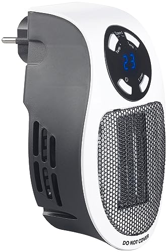 Sichler Haushaltsgeräte Steckdosenheizung: Steckdosen-Keramik-Heizlüfter mit Thermostat, Timer, Display, 500 Watt (Steckdosenheizlüfter, Kleine Heizung für Steckdose, Kleines Heizgerät) von Sichler Haushaltsgeräte