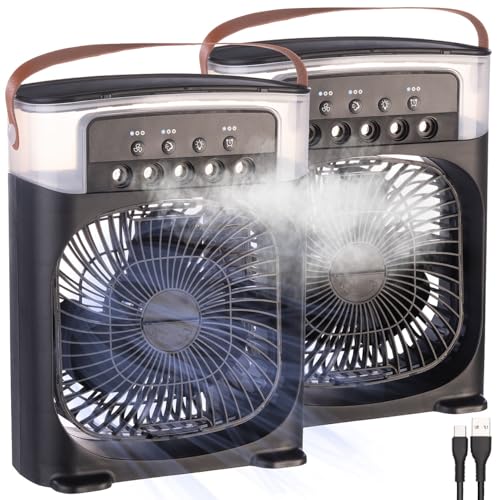 Sichler Haushaltsgeräte Duft-Ventilator: 2er USB-Tischventilator mit Ultraschall-Vernebler,Timer&Nachtlicht (Ultraschall-Aroma-Ventilator, Kühlsprühventilator, Luftkühler Auto) von Sichler Haushaltsgeräte