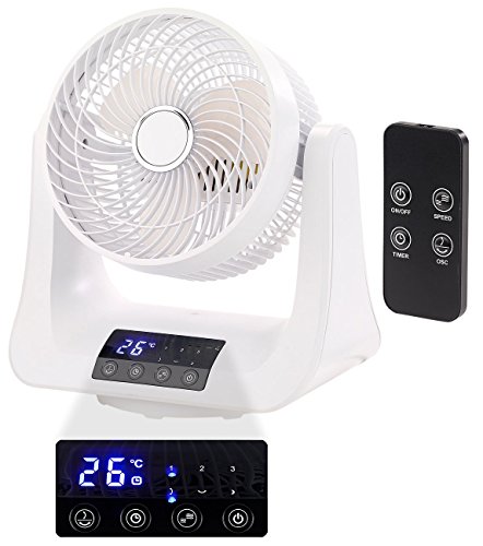 Sichler Haushaltsgeräte Ventilator Fernbedienung: Digitaler 3D-Robo-Raumventilator & Luftzirkulator, 45 Watt, Ø 21 cm (Oszillation-Ventilator, Tischventilator mit Fernbedienung, Klimaanlage) von Sichler Haushaltsgeräte
