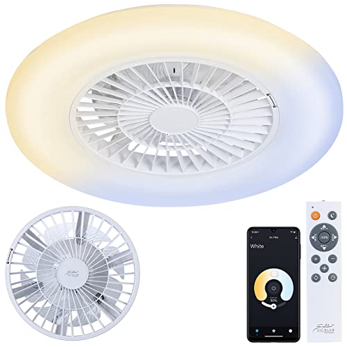 Sichler Haushaltsgeräte Deckenventilator WLAN: 2in1-WLAN-Deckenleuchte & Ventilator, App-Steuerung, CCT-LEDs, Ø 60 cm (Deckenventilator App Steuerung, Deckenventilator WiFi, Tischventilator) von Sichler Haushaltsgeräte