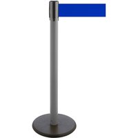 RS-GUIDESYSTEMS® Gurt-Absperrpfosten, Bodenteller aus Guss, Gurtbreite 100 mm, anthrazit, blau, 3,8 m von RS-GUIDESYSTEMS®