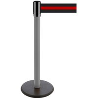 RS-GUIDESYSTEMS® Gurt-Absperrpfosten, Bodenteller aus Guss, Gurtbreite 100 mm, anthrazit, schwarz / rot horizontal gestreift, 2,3 m von RS-GUIDESYSTEMS®