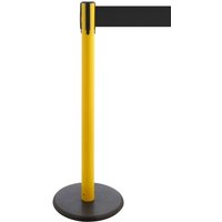 RS-GUIDESYSTEMS® Gurt-Absperrpfosten, Bodenteller aus Guss, Gurtbreite 100 mm, gelb, schwarz, 3,8 m von RS-GUIDESYSTEMS®