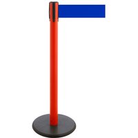 RS-GUIDESYSTEMS® Gurt-Absperrpfosten, Bodenteller aus Guss, Gurtbreite 100 mm, rot, blau, 3,8 m von RS-GUIDESYSTEMS®