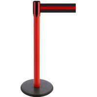 RS-GUIDESYSTEMS® Gurt-Absperrpfosten, Bodenteller aus Guss, Gurtbreite 100 mm, rot, schwarz / rot horizontal gestreift, 2,3 m von RS-GUIDESYSTEMS®