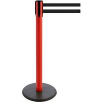 RS-GUIDESYSTEMS® Gurt-Absperrpfosten, Bodenteller aus Guss, Gurtbreite 100 mm, rot, schwarz / weiß horizontal gestreift, 3,8 m von RS-GUIDESYSTEMS®