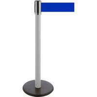 RS-GUIDESYSTEMS® Gurt-Absperrpfosten, Bodenteller aus Guss, Gurtbreite 100 mm, weiß, blau, 3,8 m von RS-GUIDESYSTEMS®