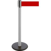 RS-GUIDESYSTEMS® Gurt-Absperrpfosten, Bodenteller aus Guss, Gurtbreite 100 mm, weiß, rot, 3,8 m von RS-GUIDESYSTEMS®